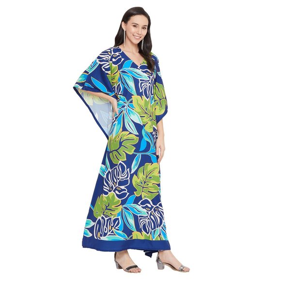 Gypsie Blu Women Plus Size Leaf Print Kaftan Maxi Dress for Beach Party Cover Up - Picture 5 of 10